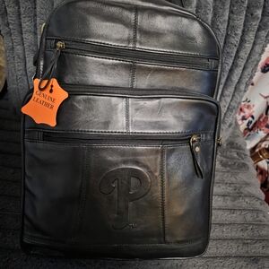 MLB Black Leather Men's Backpack
